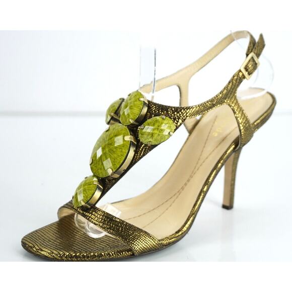 Kate Spade Lydia Green Metallic Strappy Jem T Strap Sandals Size 5.5 Ankle $298 - Picture 1 of 10